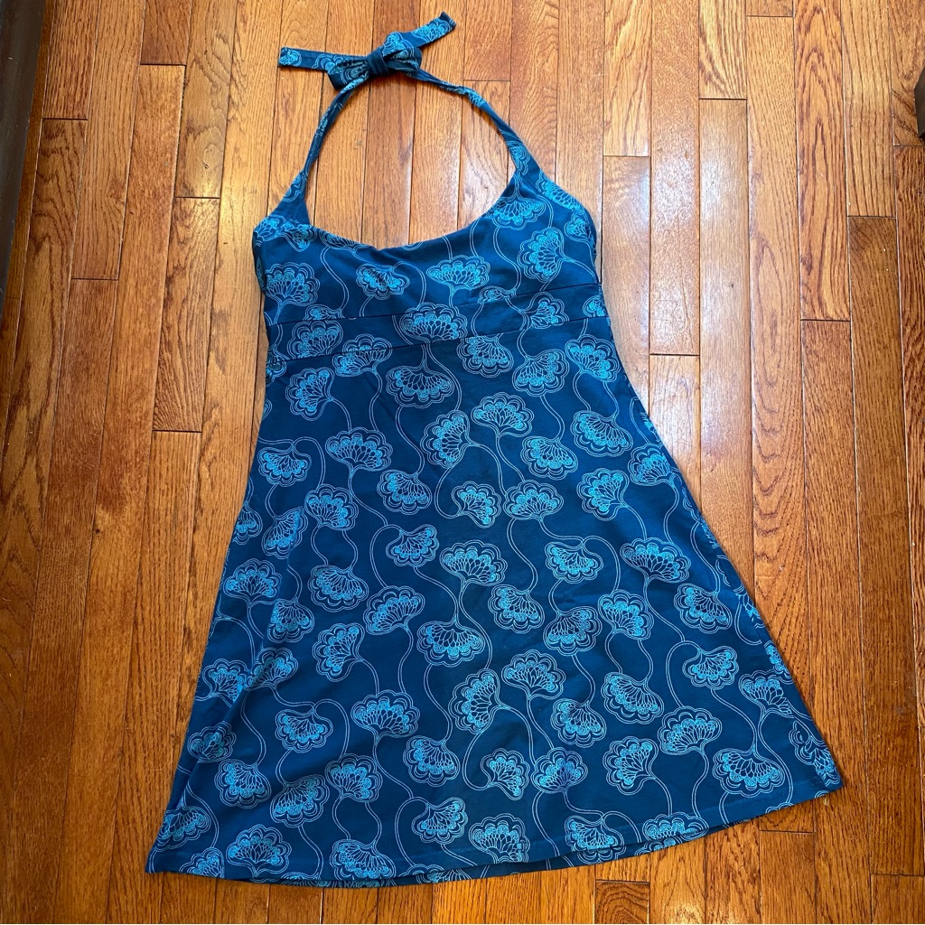 Pretty Patagonia Blue Floral Halter Dress With Bra Size L